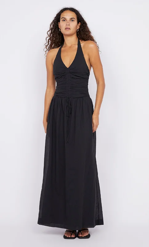 Maxi dresses with balloon sleeves for a vintage - inspired styleFRANCA HALTER DRESS - BLACK