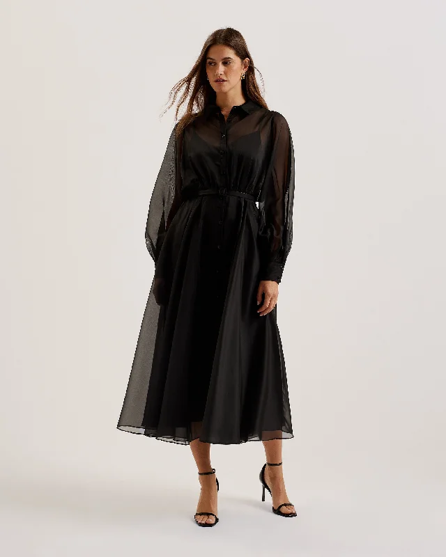 Strapless maxi dresses for a beachside vacationGibara Sheer Organza Shirt Maxi Dress Black