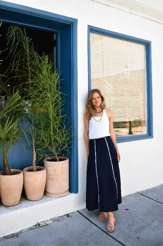 Maxi dresses with pocket details for added functionalityHanley Midi Skirt Navy with White Whip Stitch