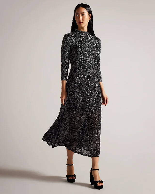 Plaid maxi dresses for fall fashion eventsKannie Metallic Knitted Maxi Dress Black
