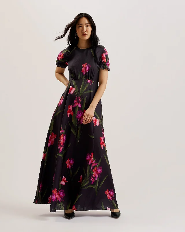 Maxi dresses with geometric prints for a contemporary aestheticLoceie Puff Sleeve Printed Maxi Dress Black Maxi dresses with geometric prints for a contemporary aestheticLoceie Puff Sleeve Printed Maxi Dress Black