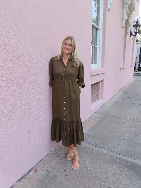 Maxi dresses with cut - out details on the sides for a modern edgeMillie Maxi Dress Dark Olive Linen Maxi dresses with cut - out details on the sides for a modern edgeMillie Maxi Dress Dark Olive Linen