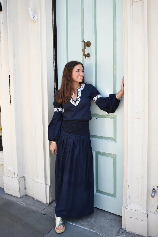 Maxi dresses with a halter neck for a stylish and sophisticated choiceSerena Mykonos Maxi Skirt Navy