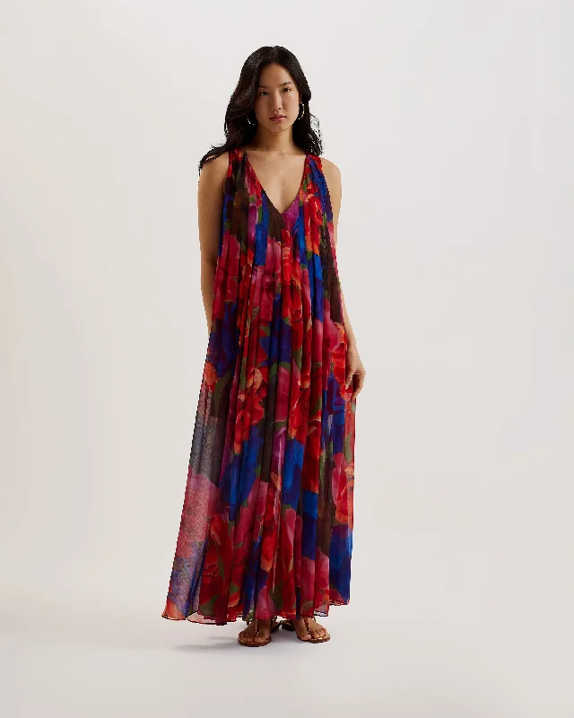 Maxi dresses with a ruched bodice for a more form - fitting and feminine shapeRabiusa Organza Tropical Bloom V Neck Maxi Dress Multicolor Maxi dresses with a ruched bodice for a more form - fitting and feminine shapeRabiusa Organza Tropical Bloom V Neck Maxi Dress Multicolor