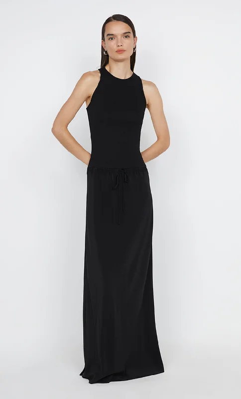 Maxi dresses with an empire waist for a flattering fit on all body typesSOLA RACER DRESS - BLACK