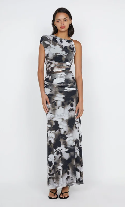 Cotton maxi dresses for a comfortable and everyday - wear optionSOLENE ASYM DRESS - DARK BLURRED FLORAL