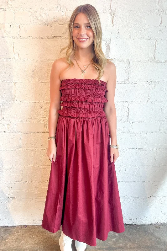 Maxi dresses with a belted empire waist for a more defined and flattering silhouetteStunningly Strapless  Smocked Dress