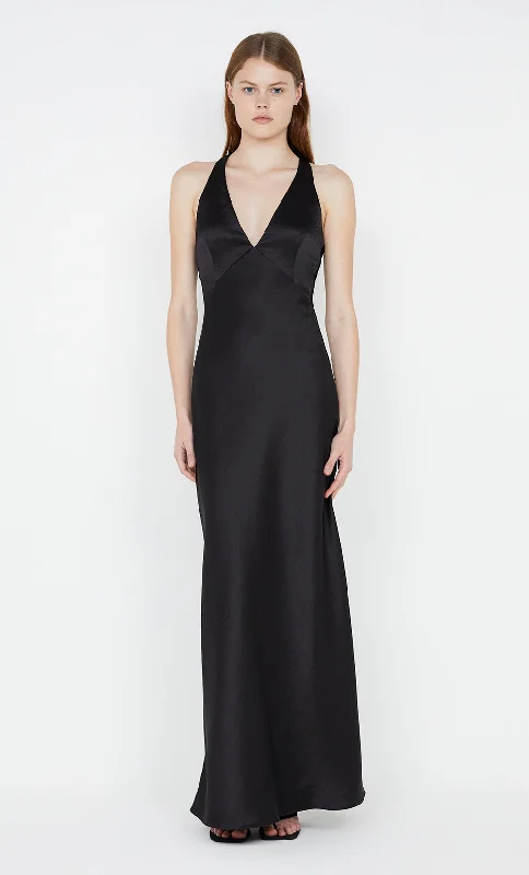 Maxi dresses with a pleated skirt for a timeless and elegant appearanceTHE DREAMER V NECK DRESS - BLACK