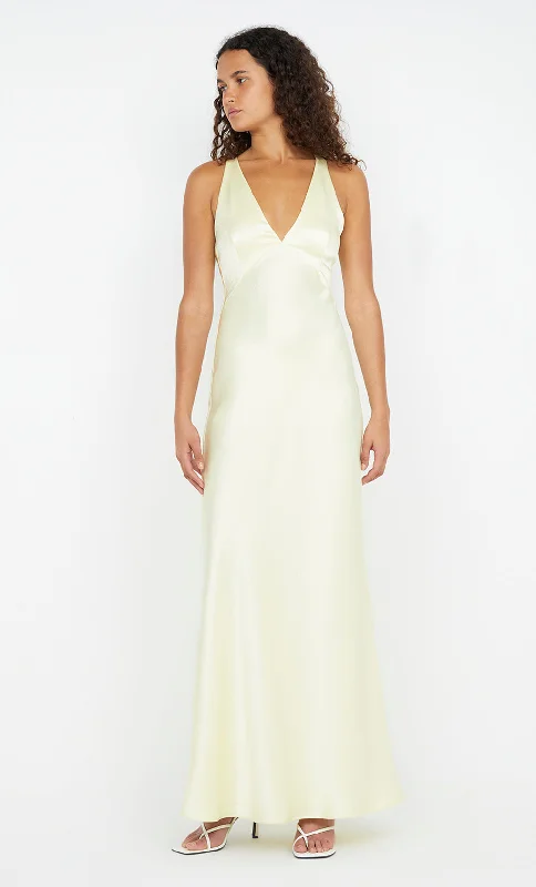 Maxi dresses with one - shoulder designs for a stylish and asymmetric lookTHE DREAMER V NECK DRESS - ICE YELLOW
