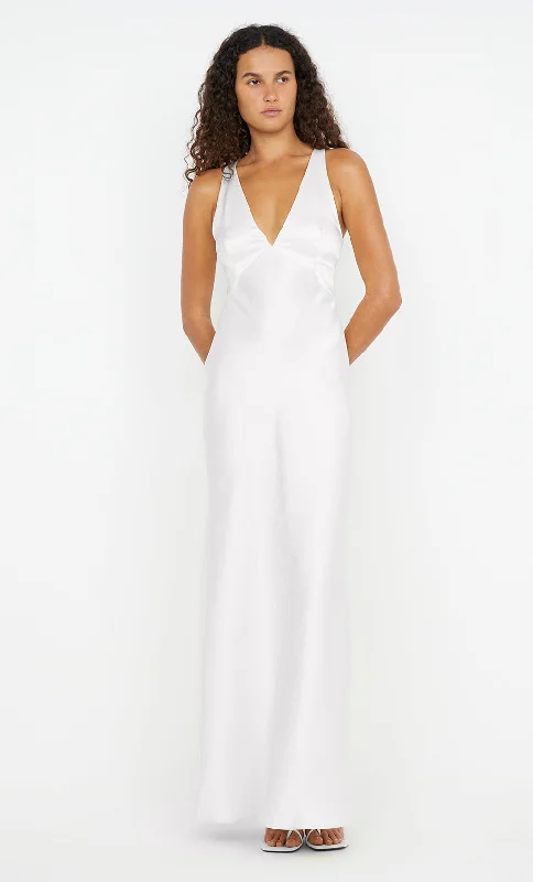 Maxi dresses with beaded embellishments for a fancy and luxurious eventTHE DREAMER V NECK DRESS - IVORY