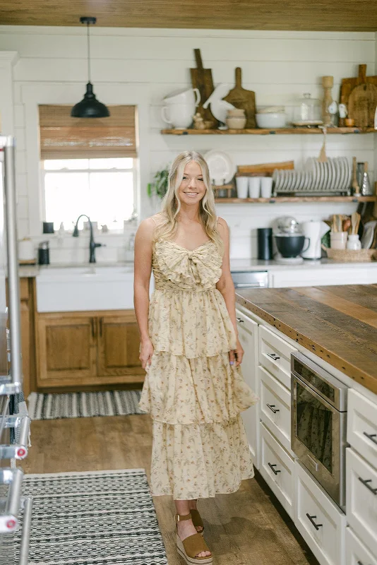 Sheer maxi dresses with lace overlays for a romantic touchYellow Floral Bow Front Midi Dress