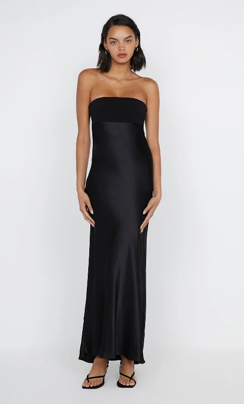 Printed maxi dresses with abstract patterns for an artistic lookZARI STRAPLESS DRESS - BLACK