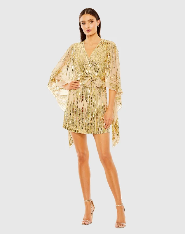Mini dresses with ribbed textures for a unique appearanceCape Back Geometric Sequin Robe Dress Mini dresses with ribbed textures for a unique appearanceCape Back Geometric Sequin Robe Dress