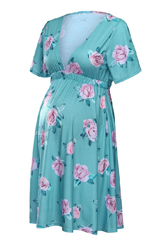 Cotton mini dresses for a comfortable everyday optionFloral Casual Maternity Short Dress