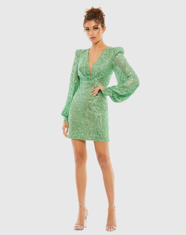 Mini dresses with pleated skirts for a classic lookSequined Structured Bishop Sleeve Mini Dress Mini dresses with pleated skirts for a classic lookSequined Structured Bishop Sleeve Mini Dress