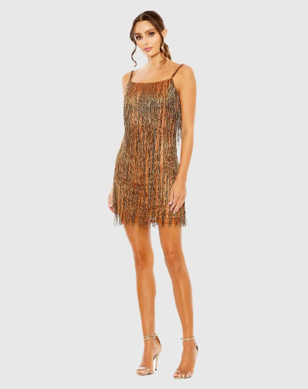 Mini dresses with halter necks for a stylish choiceBrown Scoop Neck Embellished Beaded Fringe Dress Mini dresses with halter necks for a stylish choiceBrown Scoop Neck Embellished Beaded Fringe Dress