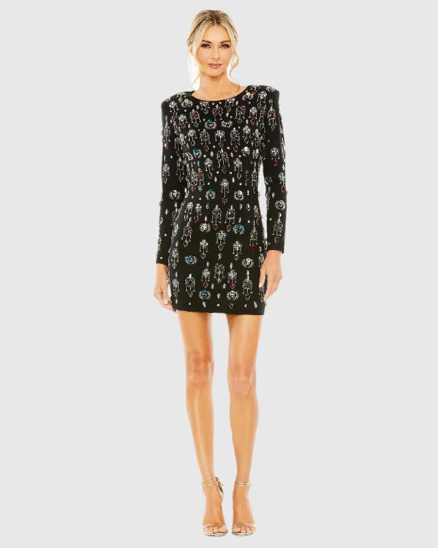 Mini dresses with pom - pom trims for a playful feelJewel Embellished Mini Dress