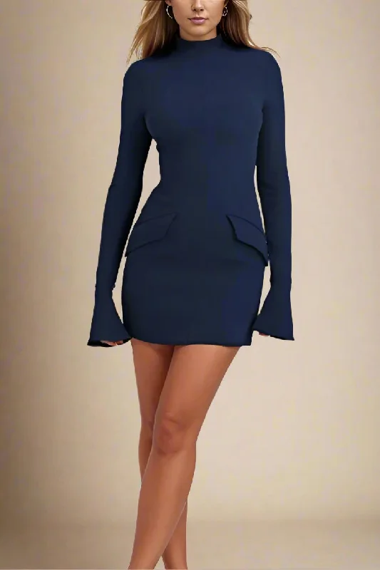 Polyester mini dresses for easy careAdrian Long Sleeve Bodycon Mini Dress - Navy Blue Polyester mini dresses for easy careAdrian Long Sleeve Bodycon Mini Dress - Navy Blue