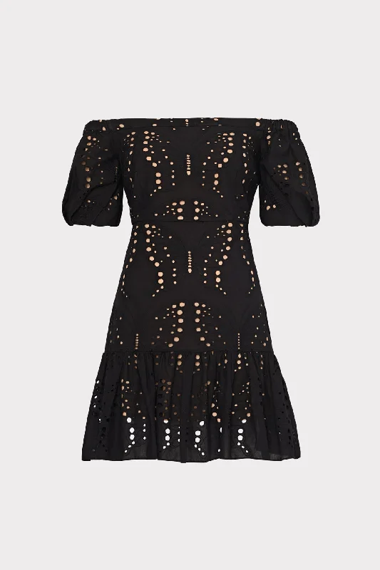 Polyester mini dresses for easy careButterfly Eyelet Off The Shoulder Dress