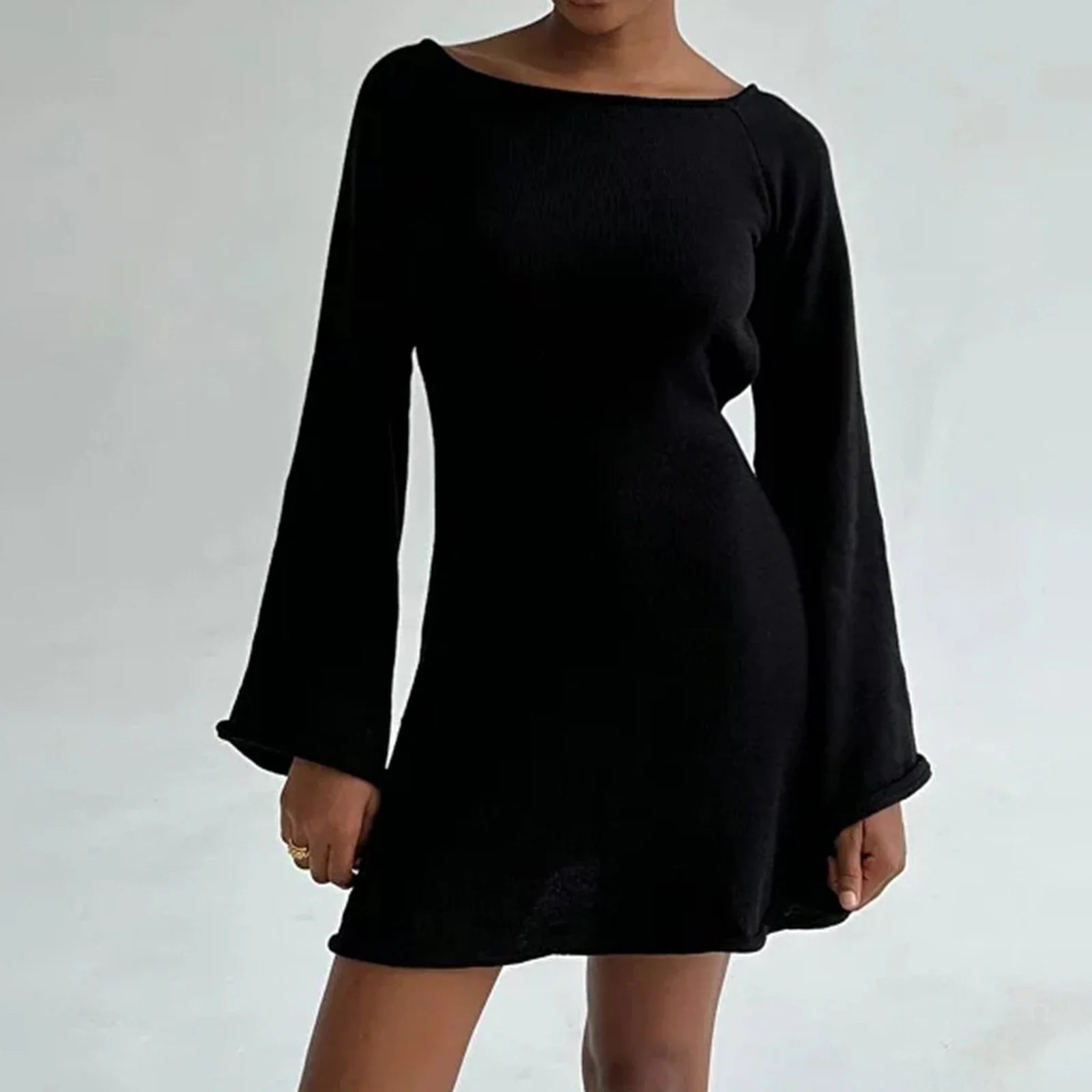 Polyester mini dresses for easy careWomen Knitted Casual Solid Color Backless Long Sleeve Party Streetwear Mini Dress Polyester mini dresses for easy careWomen Knitted Casual Solid Color Backless Long Sleeve Party Streetwear Mini Dress