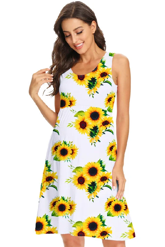 Floral print mini dresses for summer partiesFashionable Sleeveless Multi-Branch Sunflower Maternity Dress Floral print mini dresses for summer partiesFashionable Sleeveless Multi-Branch Sunflower Maternity Dress