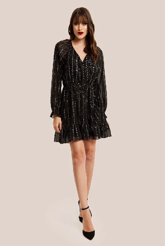 Sequined mini dresses for New Year's EveLiquorish Gold Printed Chiffon Mini Wrap Dress Sequined mini dresses for New Year's EveLiquorish Gold Printed Chiffon Mini Wrap Dress