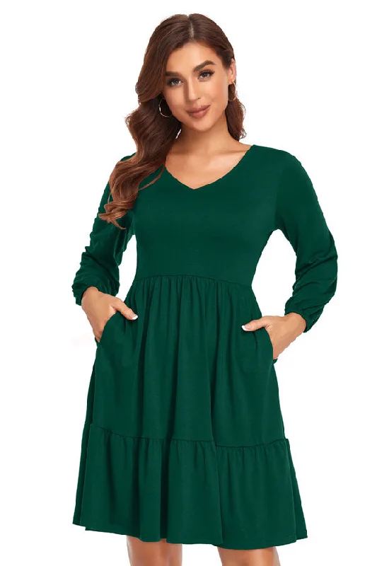 Plaid mini dresses for fall fashionLong Sleeves V-Neck Short Maternity Dress