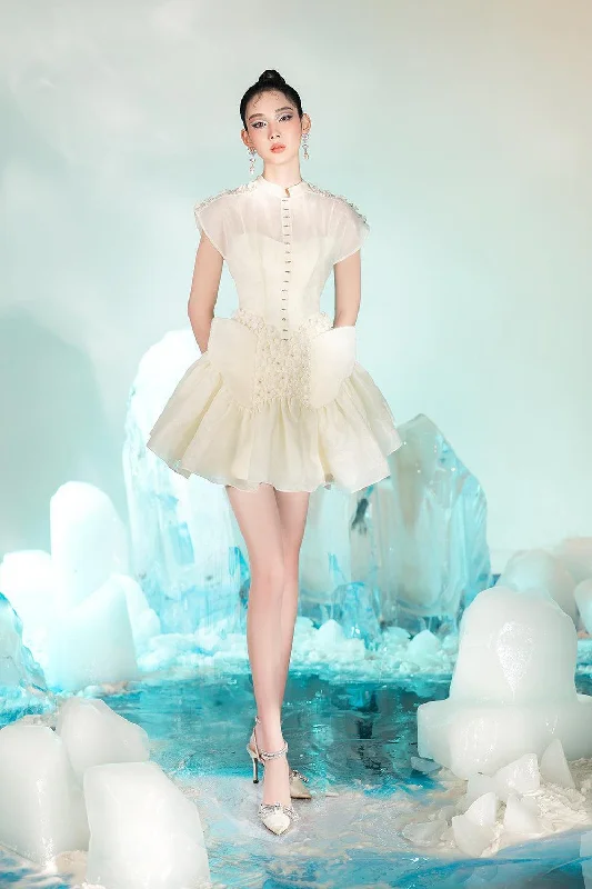 Ruffled mini dresses for a romantic touchMartha Fit and Flare Mandarin Collar Organza Mini Dress