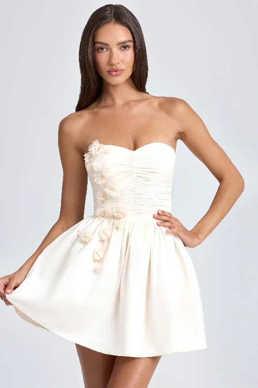 Mini dresses with beaded embellishments for a fancy eventBandeau Floral-Appliqué Corset Mini Dress in Ivory