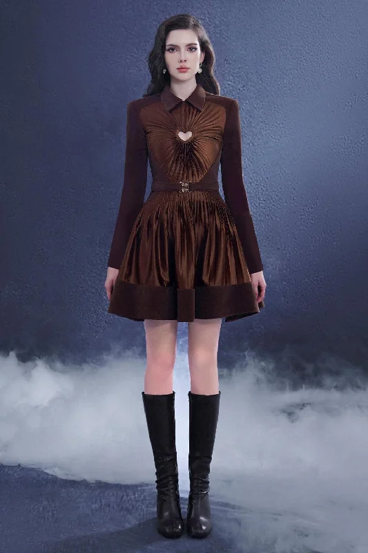 Mini dresses with pleated skirts for a classic lookMoxique A-line Pleated Chest Silk Mini Dress
