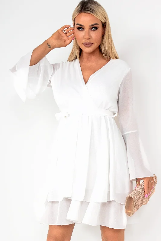 Metallic mini dresses for a glamorous eventOreta White Chiffon Dress