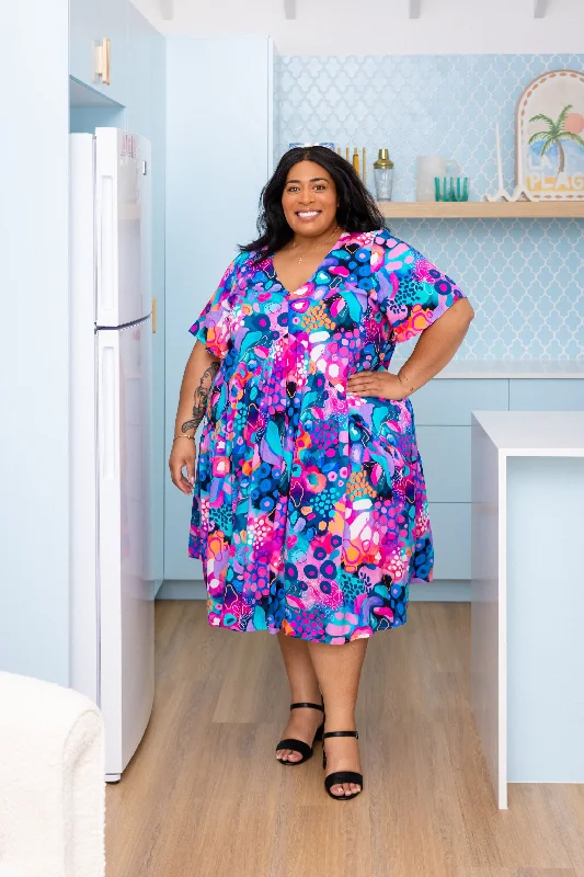 Mini dresses with pom - pom trims for a playful feelPeak Midi Dress in Midnight Safari by Kasey Rainbow Mini dresses with pom - pom trims for a playful feelPeak Midi Dress in Midnight Safari by Kasey Rainbow