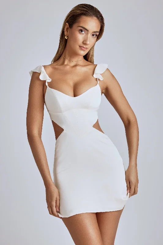 Mini dresses with wrap - around stylesCut Out Satin Mini Dress in Ivory