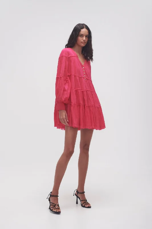 Mini dresses with polka dot patternsSally Tiered Plunge Mini Dress