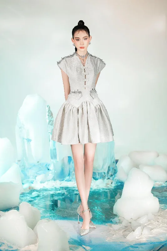 Printed mini dresses for a casual day outSerein Fit and Flare V-Neck Taffeta Mini Dress