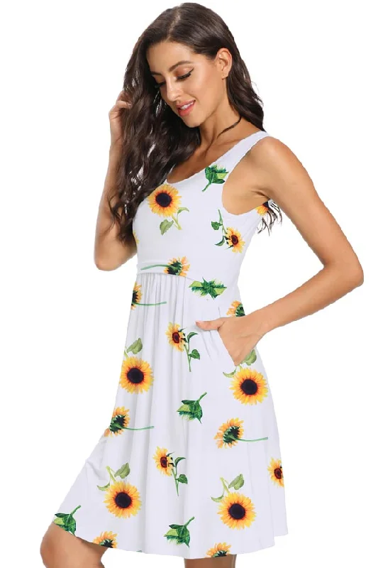 Metallic mini dresses for a glamorous eventSleeveless Bateau Neckline Sunflower Nursing Tank Dress Metallic mini dresses for a glamorous eventSleeveless Bateau Neckline Sunflower Nursing Tank Dress