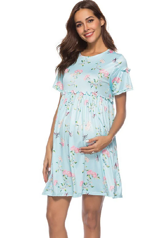 Mini dresses with empire waists for a flattering fitSoft Short Sleeves Maternity Printed Short Dress Mini dresses with empire waists for a flattering fitSoft Short Sleeves Maternity Printed Short Dress