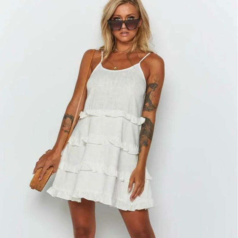 Mini dresses with tassel accents for a fun touchFashionSierra - Women Summer Boho Sleeveless Dress Ladies Casual Party Summer Holiday Beach Ruffle A-Line Short Mini Dress Sundress
