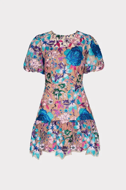 Mini dresses with gathered skirts for a voluminous effectYasmin Fall Floral Embroidered Dress