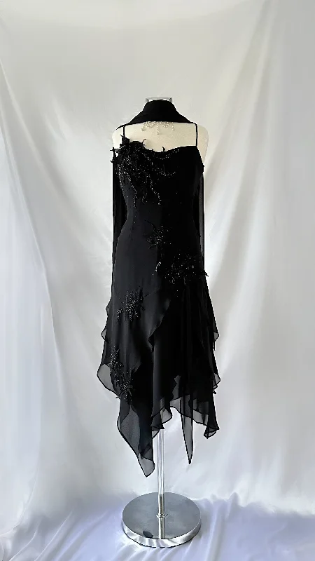 Wedding guest dresses with tassel - adorned belts and A - line skirtsNOIR FLOWER EMBELLISHED ASYMMETRICAL DRESS & SCARF SET