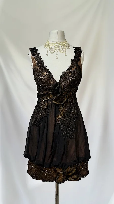 Sheath - style wedding guest dresses with lace overlaysBURNT GOLDEN EMBERS FLORAL BUBBLE HEM MINI DRESS