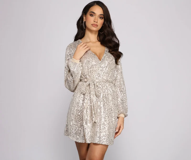 Cocktail dresses with a wrap - front style and a long - length optionChic Style Sequin Belted Trench Cocktail dresses with a wrap - front style and a long - length optionChic Style Sequin Belted Trench