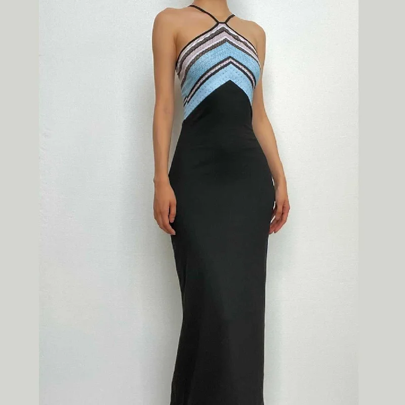 Sequined cocktail dresses with a mermaid silhouetteBerryBetty - Contrast print sleeveless backless maxi dress Sequined cocktail dresses with a mermaid silhouetteBerryBetty - Contrast print sleeveless backless maxi dress