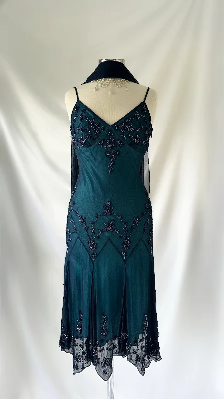 Printed wedding guest dresses with tropical motifs for beach weddingsDARK OCEAN SILK EMBELLISHED MIDI SET