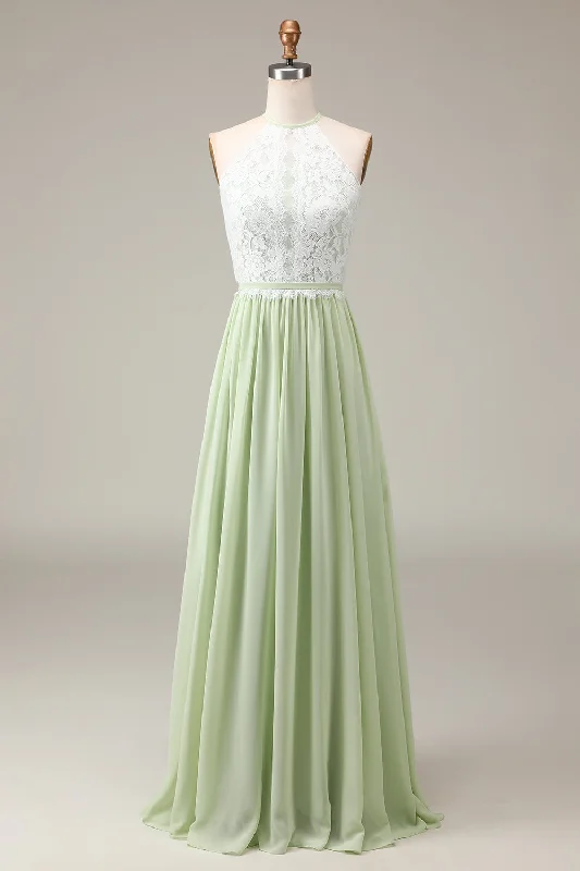 Cotton wedding guest dresses with smocked details for a casual weddingDusty Sage Halter Neck Lace and Chiffon A-line Floor Length Bridesmaid Dress Cotton wedding guest dresses with smocked details for a casual weddingDusty Sage Halter Neck Lace and Chiffon A-line Floor Length Bridesmaid Dress