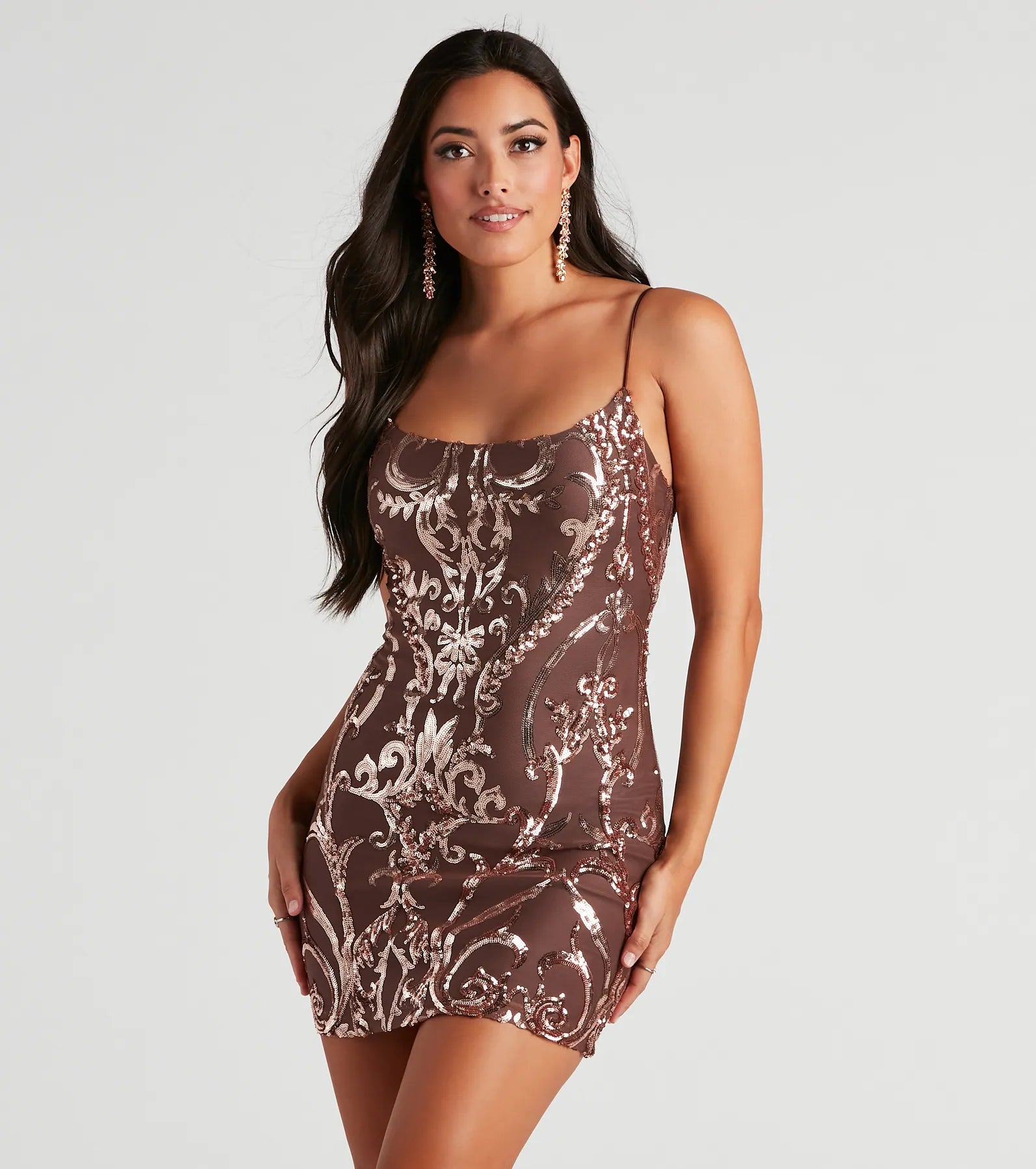 Bodycon dress in a camouflage print​Gia Sequin Mesh Bodycon Dress