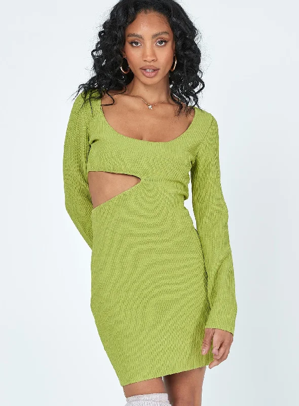 Plus - size bodycon dress for a flattering fit​Giana Long Sleeve Mini Dress Green