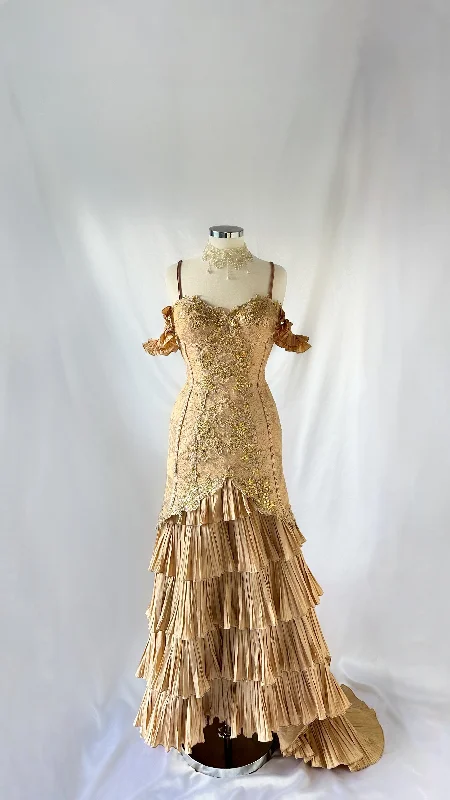 Wedding guest dresses with empire waists and tulle skirtsVICTORIAN RUFFLE TIER EMBELLISHED GOWN