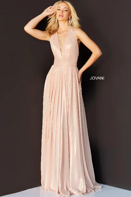 Bodycon dress with a floral print for a feminine touch​Jovani 07247 Halter Long Formal Evening Dress