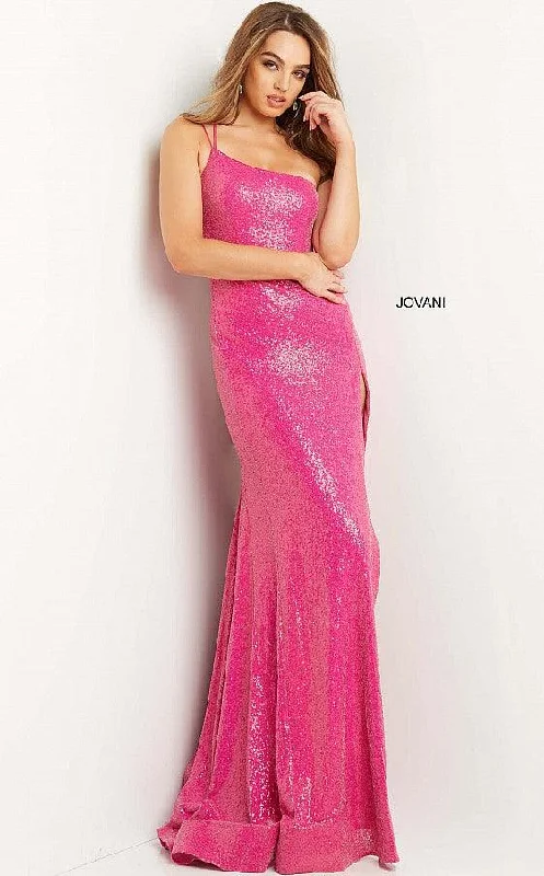 Solid - colored bodycon dress for a classic appearance​Jovani 09105 One Shoulder Long Prom Dress